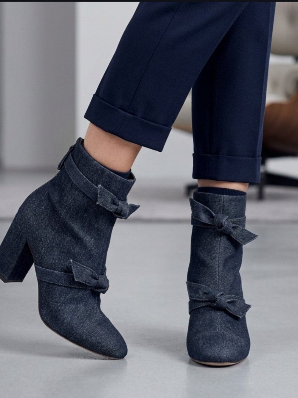 Alexandre Birman Jessy Denim Bow Ankle Booties - Size 35